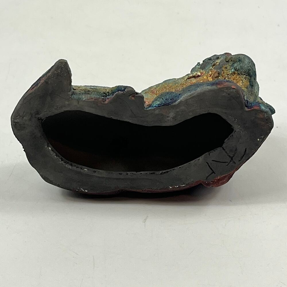 Raku Fired Bull Figurine Primitive Studio Pottery Ox Sculpture Handmade Art 4" - Picture 6 of 12
